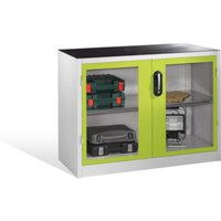 C+P Werkzeug-Beistellschrank mit Sichtfenster-Drehtüren, 1 Boden, H1000xB1200xT500mm Front Viridingrün Korpus Lichtgrau von C + P Möbelsysteme