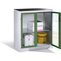 C+P Werkzeug-Beistellschrank mit Sichtfenster-Drehtüren, 1 Boden, H1000xB930xT500mm Front Resedagrün Korpus Lichtgrau von C + P Möbelsysteme