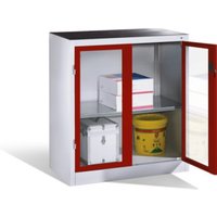 C+P Werkzeug-Beistellschrank mit Sichtfenster-Drehtüren, 1 Boden, H1000xB930xT500mm Front Rubinrot Korpus Lichtgrau von C + P Möbelsysteme