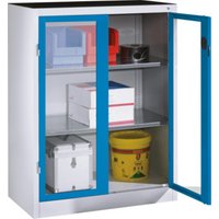 C+P Werkzeug-Beistellschrank mit Sichtfenster-Drehtüren, 2 Böden, H1200xB930xT500mm Front Lichtblau Korpus Lichtgrau von C + P Möbelsysteme