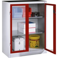 C+P Werkzeug-Beistellschrank mit Sichtfenster-Drehtüren, 2 Böden, H1200xB930xT500mm Front Rubinrot Korpus Lichtgrau von C + P Möbelsysteme