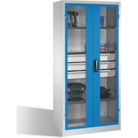 C+P Werkzeugschrank, Sichtfenster-Drehtüren, 3 Böden, 3 Schübe, H1950xB930xT500mm Front Lichtblau Korpus Lichtgrau von C + P Möbelsysteme