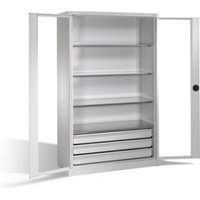 C+P Werkzeugschrank, Sichtfenster-Drehtüren, 4 Böden, 3 Schübe, H1950xB1200xT500mm Front Lichtgrau Korpus Lichtgrau von C + P Möbelsysteme