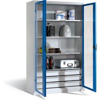 C+P Werkzeugschrank, Sichtfenster-Drehtüren, 4 Böden, 3 Schübe, H1950xB930xT500mm Front Enzianblau Korpus Lichtgrau von C + P Möbelsysteme