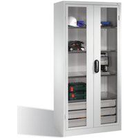 C+P Werkzeugschrank, Sichtfenster-Drehtüren, 4 Böden, 3 Schübe, H1950xB930xT500mm Front Lichtgrau Korpus Lichtgrau von C + P Möbelsysteme