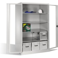 C+P Werkzeugschrank XXL mit Sichtfenster-Drehtüren, 4 Böden, H1950xB1200xT800mm Front Lichtgrau Korpus Lichtgrau von C + P Möbelsysteme