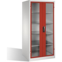 C+P Werkzeugschrank XXL mit Sichtfenster-Drehtüren, innen 4 Böden, H1950xB930xT800mm Front Rubinrot Korpus Lichtgrau von C + P Möbelsysteme