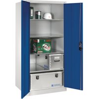 C+P Werkzeugschrank XXLmit Drehtüren, innen 4 Böden, H1950xB930xT800mm Front Enzianblau Korpus Lichtgrau von C + P Möbelsysteme