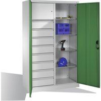 C+P Werkzeugschrank mit Drehtüren, 4 Böden, 8 Schübe, Wertfach, H1950xB1200xT500mm Front Resedagrün Korpus Lichtgrau von C + P Möbelsysteme