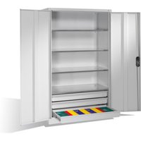 C+P Werkzeugschrank mit Drehtüren, 4 Böden und 3 Schübe, H1950xB1200xT600mm Front Lichtgrau Korpus Lichtgrau von C + P Möbelsysteme