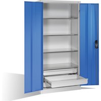 C+P Werkzeugschrank mit Drehtüren, 4 Böden und 3 Schübe, H1950xB930xT500mm Front Lichtblau Korpus Lichtgrau von C + P Möbelsysteme