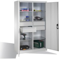 C+P Werkzeugschrank mit Drehtüren, 6 Böden, 4 Schübe, H1950xB1200xT500mm Front Lichtgrau Korpus Lichtgrau von C + P Möbelsysteme