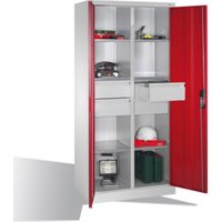 C+P Werkzeugschrank mit Drehtüren, 6 Böden, 4 Schübe, H1950xB930xT500mm Front Rubinrot Korpus Lichtgrau von C + P Möbelsysteme