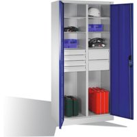 C+P Werkzeugschrank mit Drehtüren, 6 Böden, 6 Schübe, H1950xB930xT500mm Front Enzianblau Korpus Lichtgrau von C + P Möbelsysteme