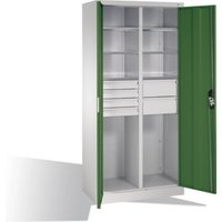 C+P Werkzeugschrank mit Drehtüren, 6 Böden, 6 Schübe, H1950xB930xT500mm Front Resedagrün Korpus Lichtgrau von C + P Möbelsysteme