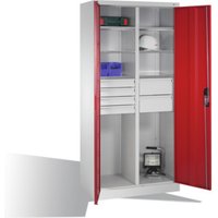 C+P Werkzeugschrank mit Drehtüren, 6 Böden, 6 Schübe, H1950xB930xT500mm Front Rubinrot Korpus Lichtgrau von C + P Möbelsysteme