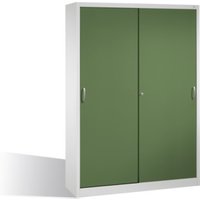 C+P Werkzeugschrank mit Schiebetüren, innen 2 x 4 Böden, H1950xB1600xT400mm Front Resedagrün Korpus Lichtgrau von C + P Möbelsysteme