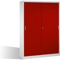 C+P Werkzeugschrank mit Schiebetüren, innen 2 x 4 Böden, H1950xB1600xT400mm Front Rubinrot Korpus Lichtgrau von C + P Möbelsysteme