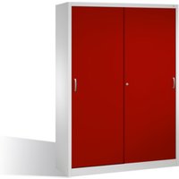 C+P Werkzeugschrank mit Schiebetüren, innen 2 x 4 Böden, H1950xB1600xT500mm Front Rubinrot Korpus Lichtgrau von C + P Möbelsysteme