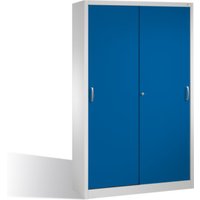 C+P Werkzeugschrank mit Schiebetüren, innen 4 Böden, H1950xB1200xT400mm Front Enzianblau Korpus Lichtgrau von C + P Möbelsysteme