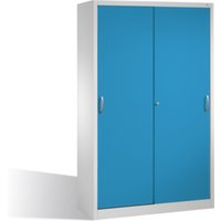 C+P Werkzeugschrank mit Schiebetüren, innen 4 Böden, H1950xB1200xT500mm Front Lichtblau Korpus Lichtgrau von C + P Möbelsysteme