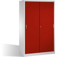 C+P Werkzeugschrank mit Schiebetüren, innen 4 Böden, H1950xB1200xT600mm Front Rubinrot Korpus Lichtgrau von C + P Möbelsysteme