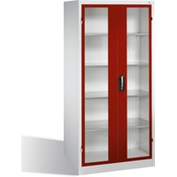 C+P Werkzeugschrank mit Sichtfenster-Drehtüren, innen 4 Böden, H1950xB930xT600mm Front Rubinrot Korpus Lichtgrau von C + P Möbelsysteme