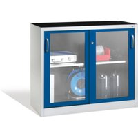 C+P Werkzeugschrank mit Sichtfenster-Schiebetüren, 1 Boden, H1000xB1200xT500mm Front Enzianblau Korpus Lichtgrau von C + P Möbelsysteme