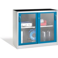 C+P Werkzeugschrank mit Sichtfenster-Schiebetüren, 1 Boden, H1000xB1200xT500mm Front Lichtblau Korpus Lichtgrau von C + P Möbelsysteme