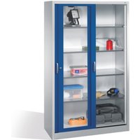 C+P Werkzeugschrank mit Sichtfenster-Schiebetüren, 4 Böden, H1950xB1200xT500mm Front Enzianblau Korpus Lichtgrau von C + P Möbelsysteme