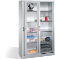 C+P Werkzeugschrank mit Sichtfenster-Schiebetüren, 4 Böden, H1950xB1200xT500mm Front Lichtgrau Korpus Lichtgrau von C + P Möbelsysteme