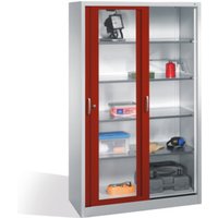 C+P Werkzeugschrank mit Sichtfenster-Schiebetüren, 4 Böden, H1950xB1200xT500mm Front Rubinrot Korpus Lichtgrau C+P Werkzeugschrank mit Sichtfenster-Schiebetüren, 4 Böden, H1950xB1200xT500mm Front Rubinrot Korpus Lichtgrau von C + P Möbelsysteme