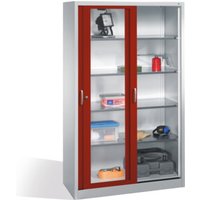 C+P Werkzeugschrank mit Sichtfenster-Schiebetüren, 4 Böden, H1950xB1200xT500mm Front Rubinrot Korpus Lichtgrau von C + P Möbelsysteme