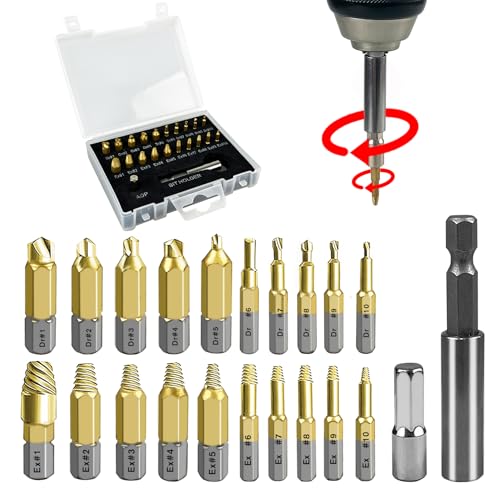 C&T 22 Stück Titan Beschädigte Schraubenausdreher Set, Abisolierte Schraubenausdreher Kit, Magnetische Verlängerung Bithalter & Stecknuss Adapter, Allzweck HSS Entferner Set, Einfach und Schnell C&T 22 Stück Titan Beschädigte Schraubenausdreher Set, Abisolierte Schraubenausdreher Kit, Magnetische Verlängerung Bithalter & Stecknuss Adapter, Allzweck HSS Entferner Set, Einfach und Schnell von C&T