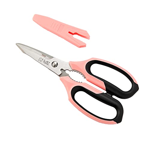 C.JET TOOL 8" Küchenschere, Edelstahl, Fleisch Gemüse Kräuter Lebensmittel schneiden Schere Heavy Duty Kochen Schere mit Softgrip Utility Mehrzweck-Karton Öffnung Spitze Klinge (Pink) von C.JET TOOL