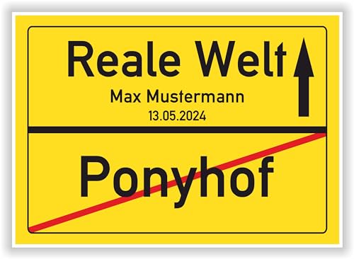 Ortsschild Bild Ponyhof - Reale Welt - Geschenkidee Strassenschild Karte ORTSEINGANGSSCHILD personalisiert Junge Mädchen von Druck-Geschenk