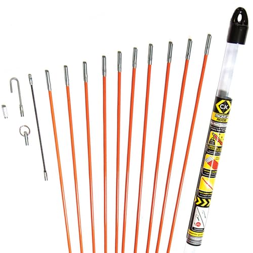 C.K MightyRods 10m Kabelstangen Kit 14 Stück, 5mm Ø Flexibilitäten Einziehstangen, Reibungslose Glasfaser Elektrische Kabelziehhilfe, Elektroinstallation, Kabeleinziehhilfe Elektriker, CK T5410 von C.K