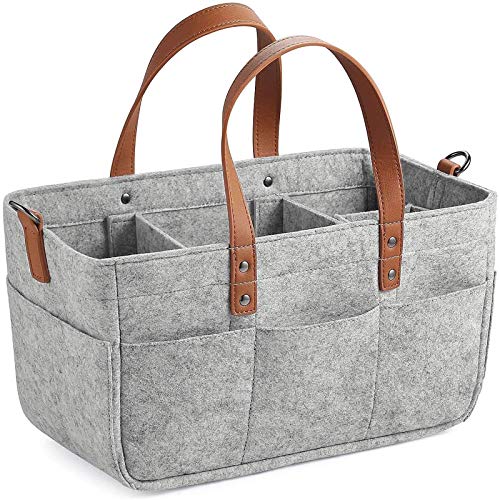 handyct Baby Windel Caddy Filztasche, Tragbarer Wickeltisch Organizer Multifunktionale Wickeltasche, Filzkorb Aufbewahrungsbox mit wechselbaren Fächer für Kinderzimmer, Auto und Reise, (B) von handyct