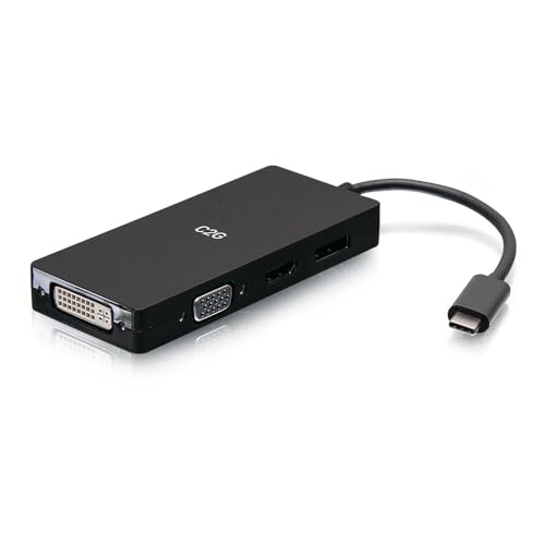 C2G USB-C® Multiport Adapter, 4-in-1 Video Adapter with HDMI®, DisplayPort™, DVI, & VGA - 4K 60Hz Compatible with MacBook Pro/Air, iPad Pro/Air, Galaxy,Surface Pro,XPS etc. von C2G