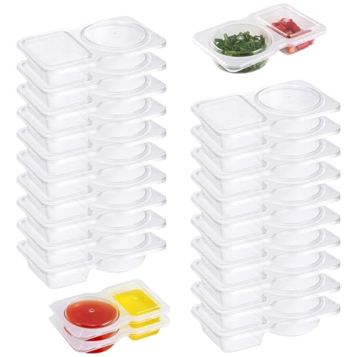 CAAGGMM 20 Stück Gewürzbehälter mit 2 Fächern, Mini TiefküHldose, Reusable Snack Container, für Soßen, Snacks, mikrowellen- und kühlschrankfest von CAAGGMM