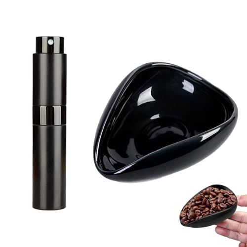 CAAGGMM Kaffeebohnen Dosierbecher Set, Keramik Kaffee Dosierschale mit RDT Sprühflasche, für Teehaus, Hotel, Esszimmer und Geeignet Kaffeeliebhaber, Schwarz von CAAGGMM
