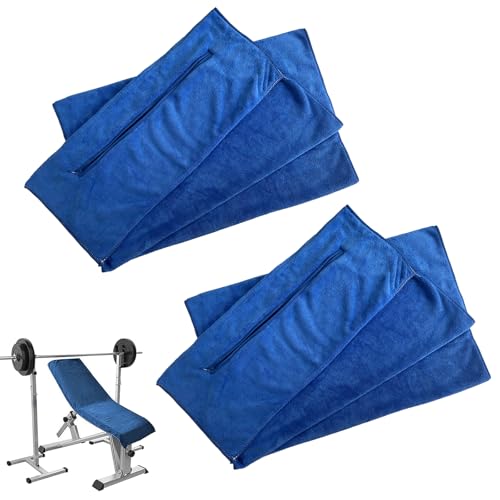 CAAGGMM Sporthandtuch, 2 Stück 120 x 50 cm Fitness Handtuch mit Reißverschlusstasche, Saugfähiges Sporthandtuch, für Fitnesstraining, Joggen, Yoga, Dunkelblau von CAAGGMM