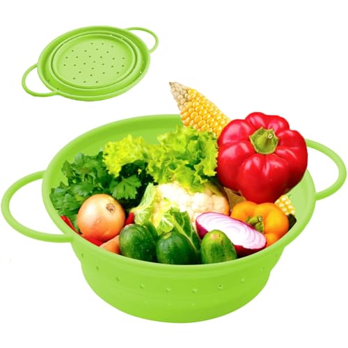 Faltbarer Seiher, 25 cm Silikon Faltbarer Nudelsieb, Küchen Sieb, Faltbares Abtropfsieb, Küchenabtropfsieb, Sieb zum Waschen von Gemüse und Obst, Grün von CAAGGMM