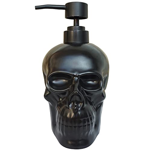 Caahanjia Keramik-Totenkopf-Seifenspender, Halloween-Seifenspender – schwarz – mit 473 ml, nachfüllbarem Flüssigseifenspender für Badezimmer, Premium-Küche, Seifenspender, Halloween-Totenkopf von CAAHANJIA