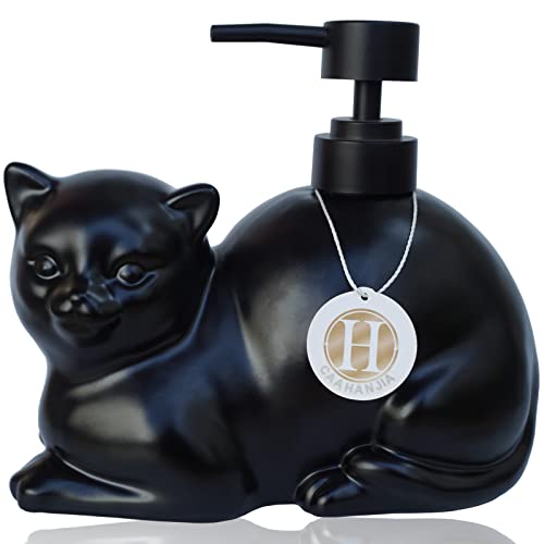 Caahanjia Schwarzer Flüssigseifenspender, Keramik Katze, nachfüllbare Waschflüssigkeit Seife Handseife für Badezimmer Küche von CAAHANJIA
