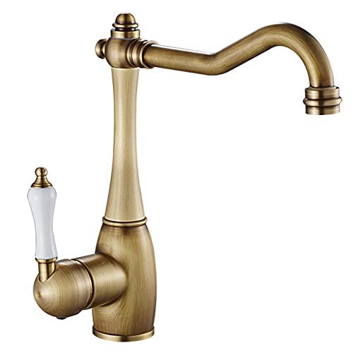 Küchenarmatur aus massivem Messing, um 360 Grad drehbar, Küchenspüle, moderner Hochbogen-Einhand-Einloch-Küchenmischbatterie mit heißem und kaltem Wasser, gebürstet(Antique) von CAAUYXZW