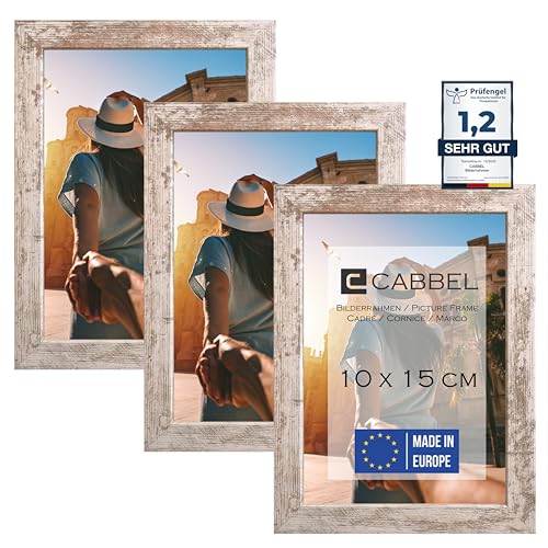 CABBEL (3er Set Bilderrahmen 10x15 cm, Birke, stabiles MDF-Holz Rahmen, bruchsicherem Plexi-Glas, zum Aufhängen & Aufstellen, ideal für Fotos/Bilder/Collage von CABBEL