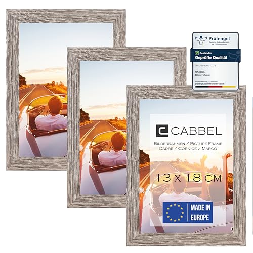 CABBEL 3er Set Bilderrahmen 13x18 MDF Holz-Rahmen mit bruchsicherem Acrylglas in Eiche Dunkel von CABBEL