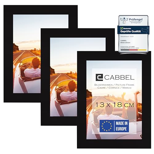 CABBEL 3er Set Bilderrahmen 13x18 MDF Holz-Rahmen mit bruchsicherem Acrylglas in Schwarz von CABBEL