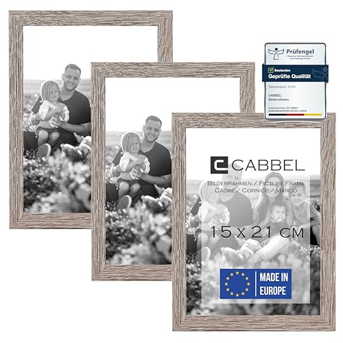 CABBEL 3er Set Bilderrahmen DIN A5 15x21 cm MDF Holz-Rahmen mit bruchsicherem Acrylglas in Eiche Dunkel von CABBEL